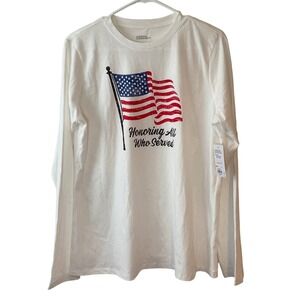 Sonoma Community Womens Long Sleeve Patriotic American Flag Graphic Tee‎ White L